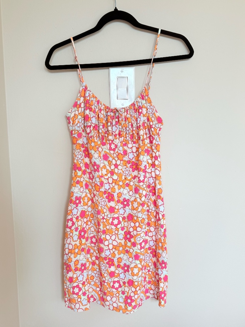 Aritzia Sundeh Floral Mini Dress | Pink Orange | Spaghetti Strap | Size S/M